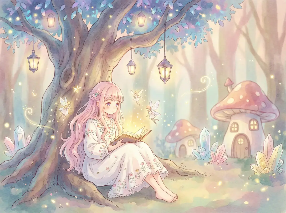 海上孟府大结局 - 魔法森林中阅读故事书的粉发少女与精灵